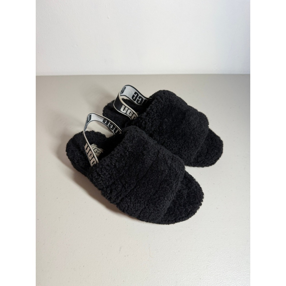UGG Fluff Yeah Slide Black Sheepskin Fluffy Slipper Sandal Shoes 6 - Picture 2 of 8